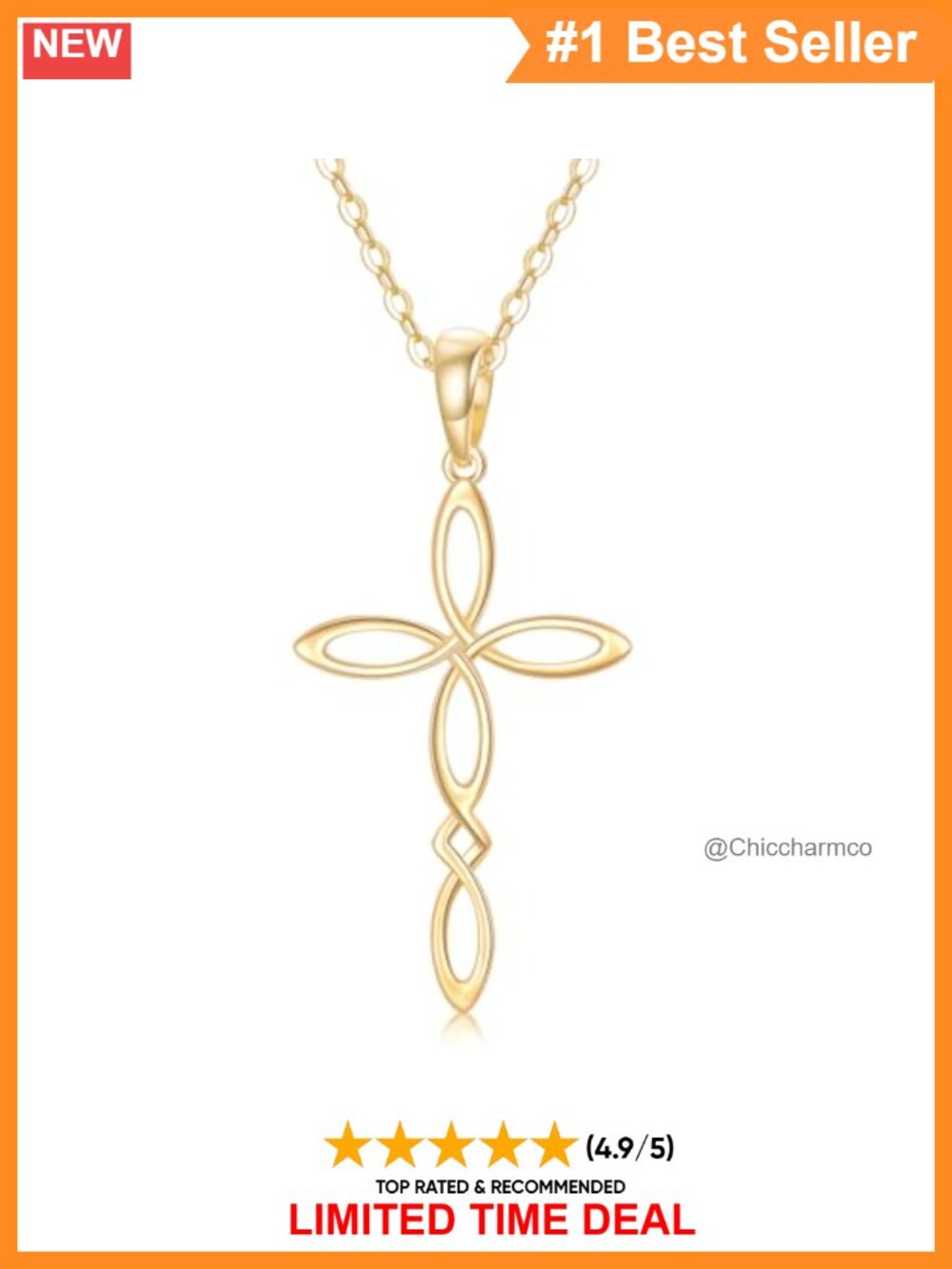 14K Solid Gold Celtic Cross Necklace Women 18+2in Adjustable Chain